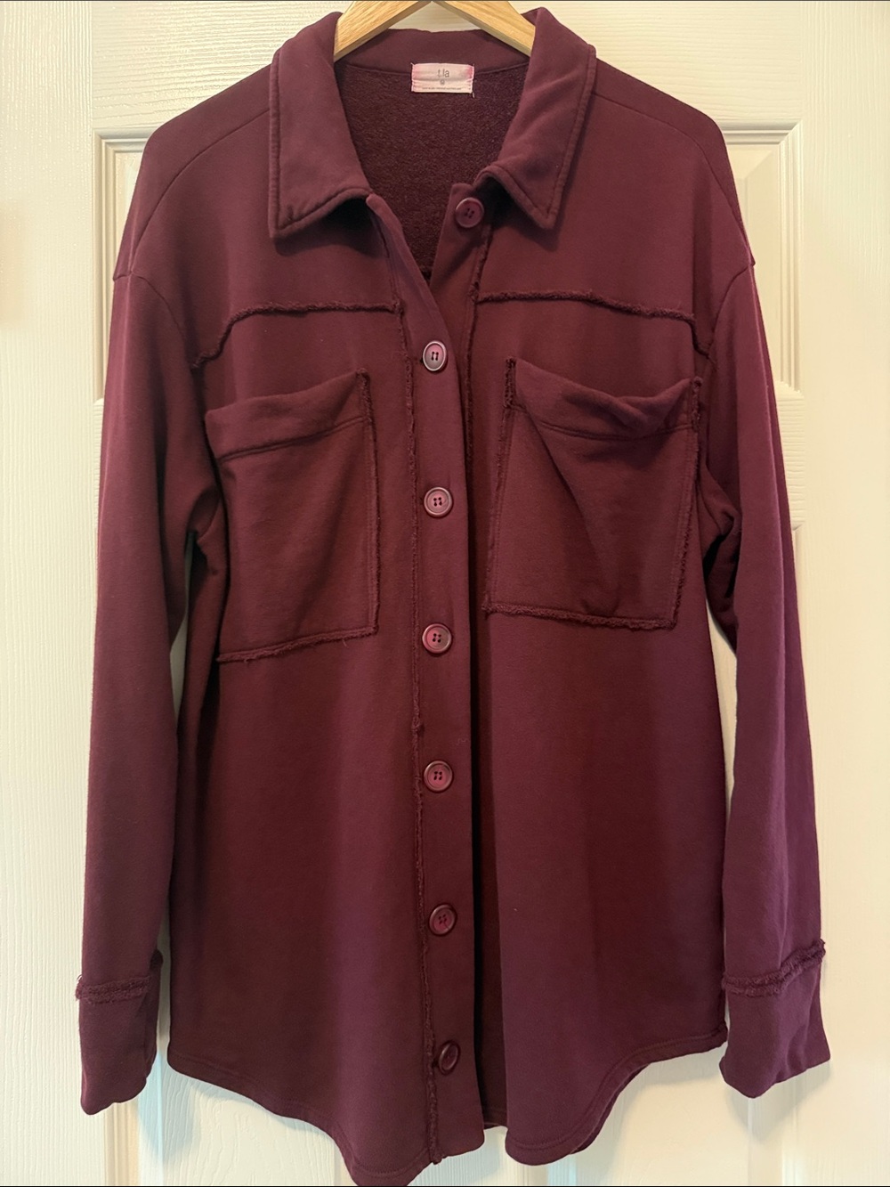 T.la Anthropologie Eamon Shirt Jacket, Medium, 100% Cotton, Color: Wine